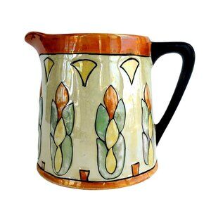 Vintage Art Deco Lusterware Pitcher 1930s Hand Painted Japan or Czech Pottery